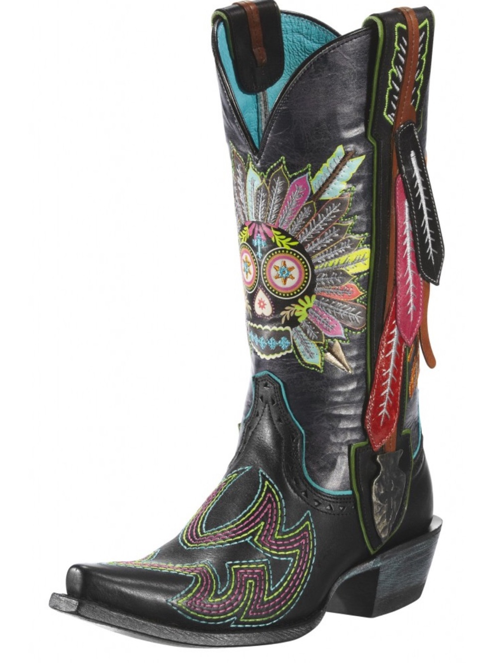 Ariat Gypsy Soul Black Embroidered Western Boot with Colorful Feather Accents - Picture 1 of 5